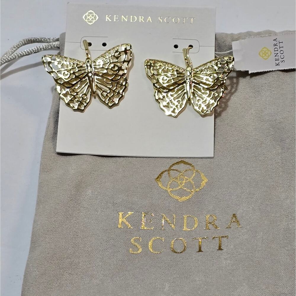 Kendra Scott Hadley Butterfly Gold Plated‎ Earrings New! - Picture 4 of 5